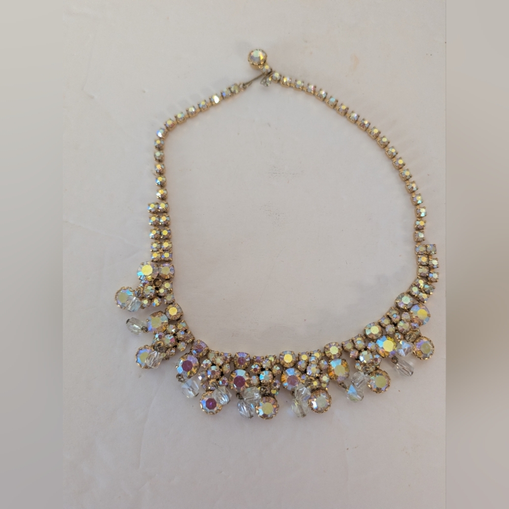 Vintage Necklace Clear Crystal Moveable Bottom Beads Brilliant Sparkle